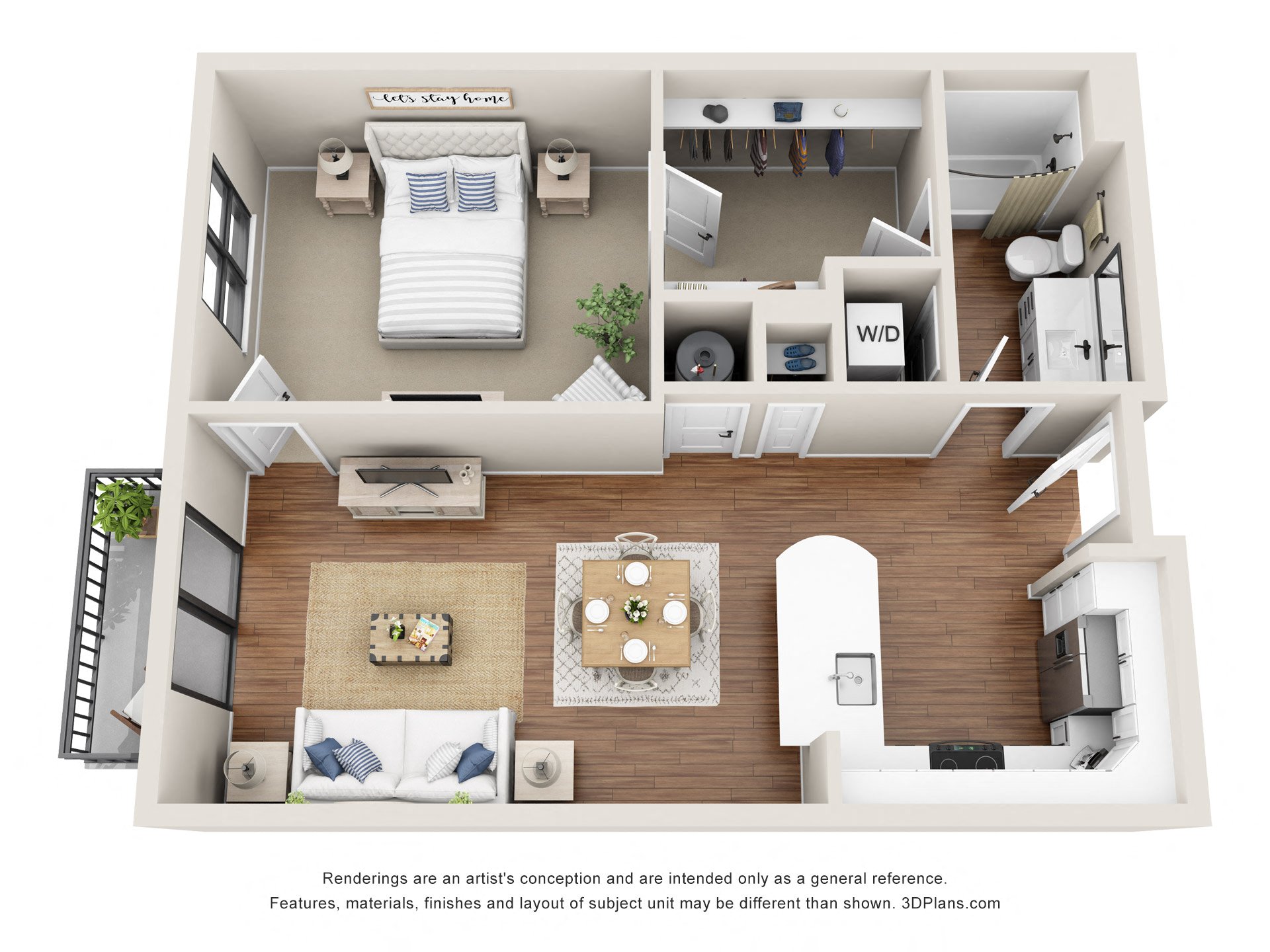 Floor plan for 1 bed, 1 bath, 781 sqft